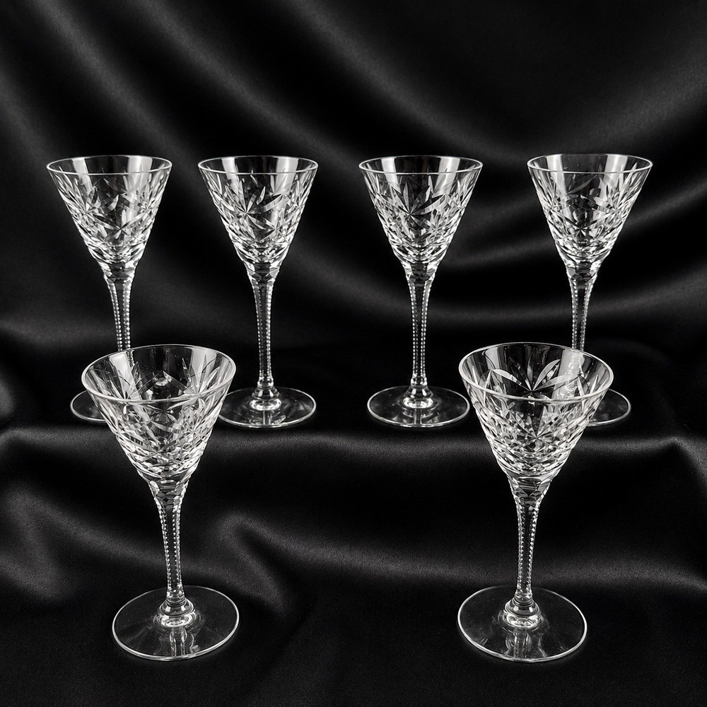Seneca Stratford Crystal Sherry Glasses Set of 6 Signed Cut Glass Stem 476